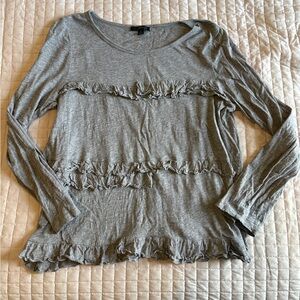 J. Crew Heather Gray Ruffle Long Sleeve Tee